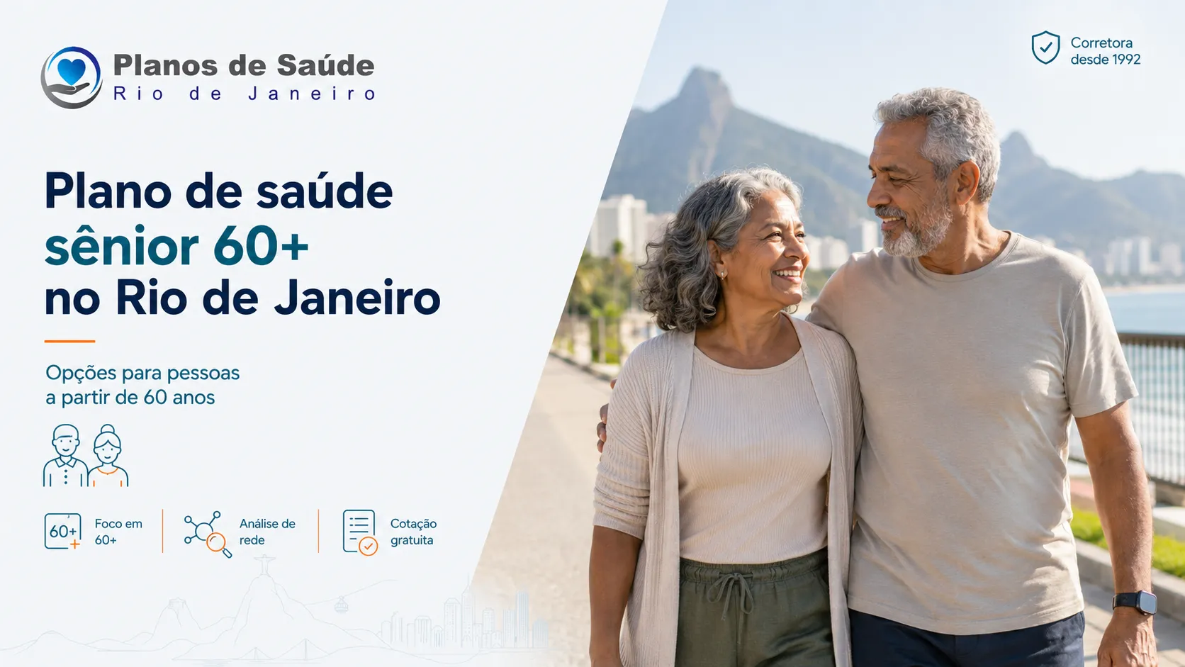 Casal de idosos caminhando no Rio de Janeiro, plano de saúde sênior 60+